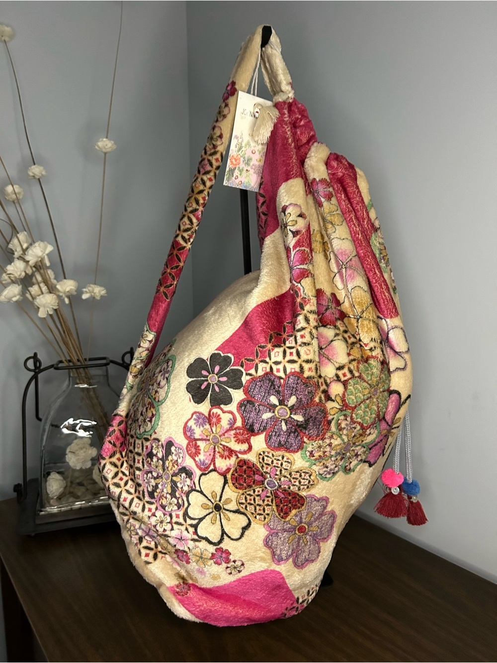 Johnny Was NWT Plush Floral Cozy Drawstring Carrier Bag NO BLANKET INCLUDED